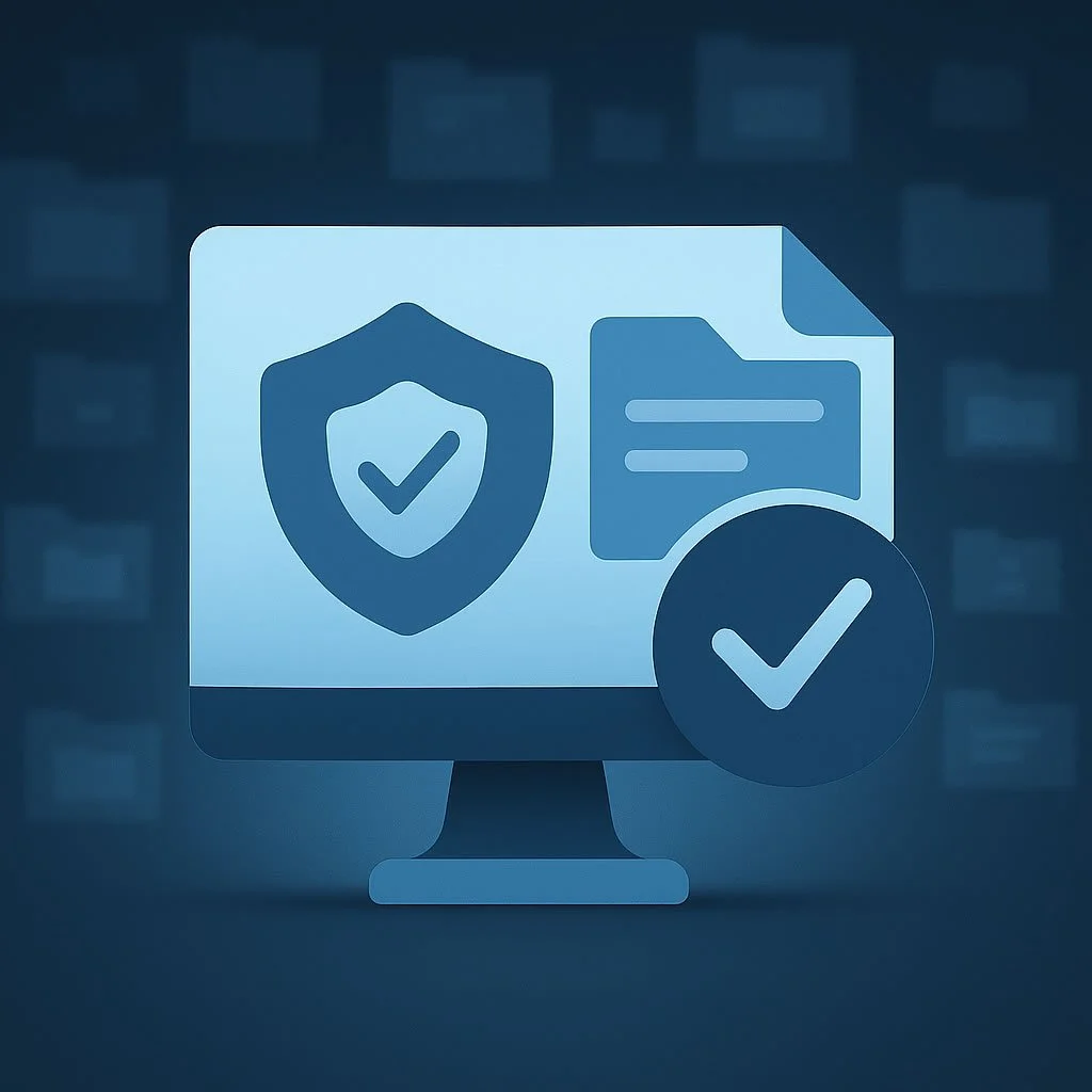 Computer screen with check mark representing creation of a secure SharePoint Safe Zone linked to Microsoft Teams.