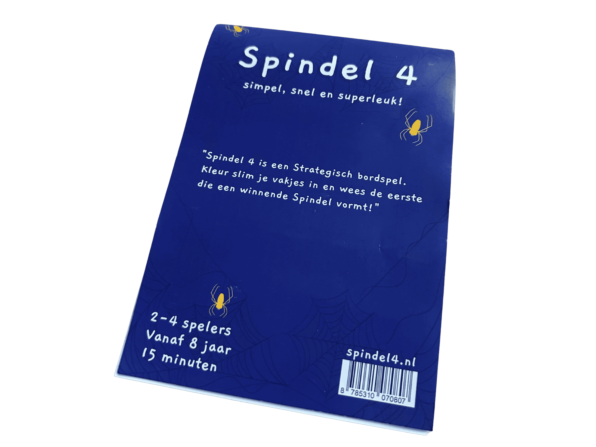 Spindel 4 - front cover, showing text in dutch and yellow spiders