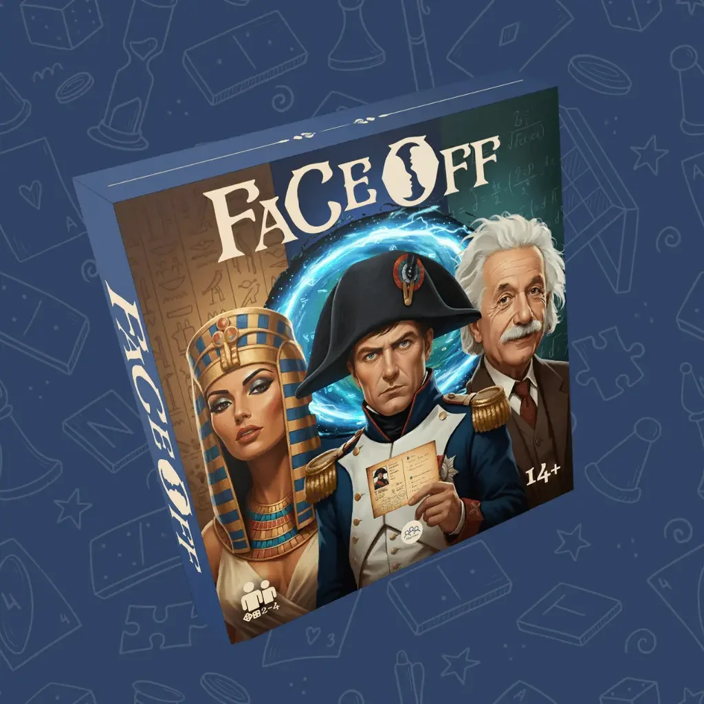 Face Off: Official Game Box featuring Cleopatra, Napoleon, Einstein