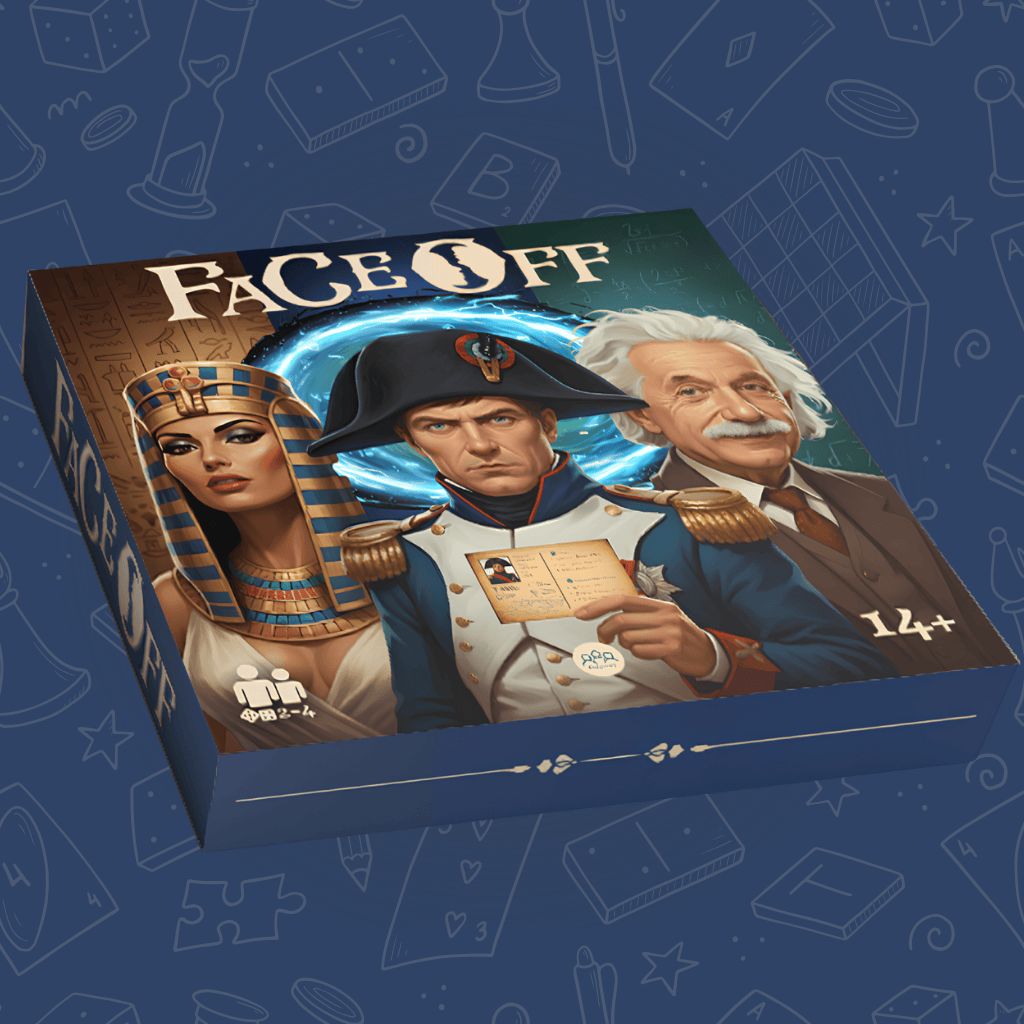 Face Off Game Box, featuring Cleopatra, Napoleon and Einstein