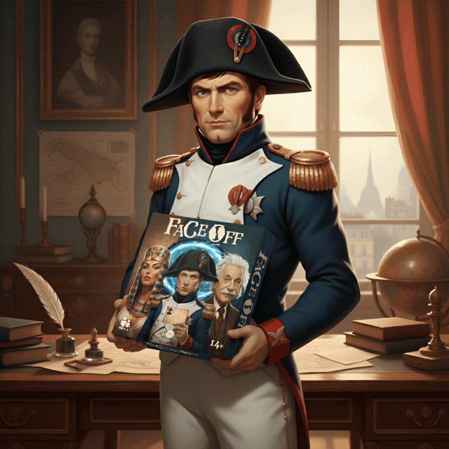 Napoleon Holds a Copy of Face Off