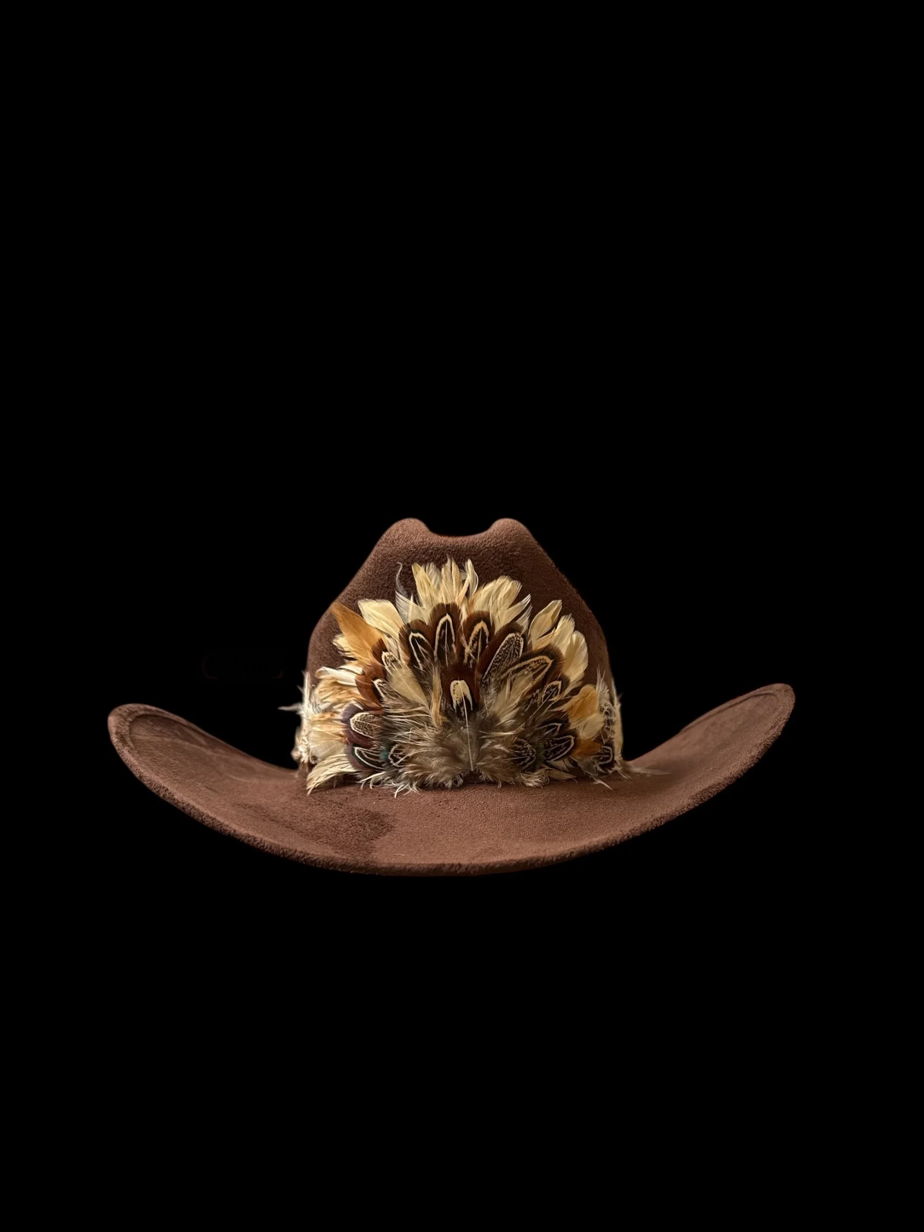 Cream/Brown Feather Hat Band Middle Crown