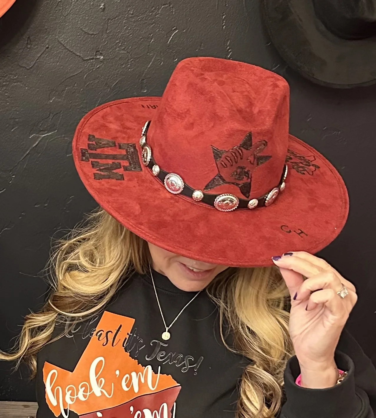 Texas A&M Vegan Suede Custom Burned Hat