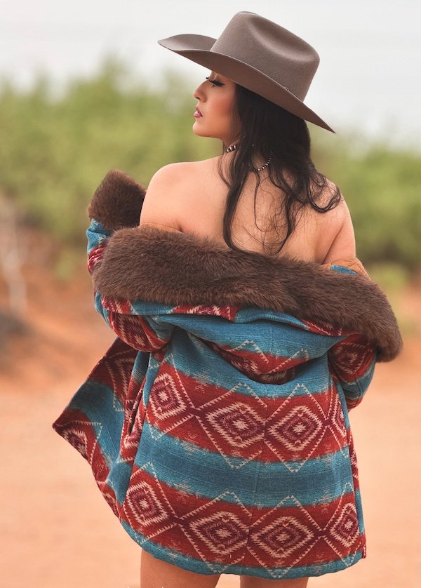 Jade Deep Red Aztec Wool Coat Back.jpg