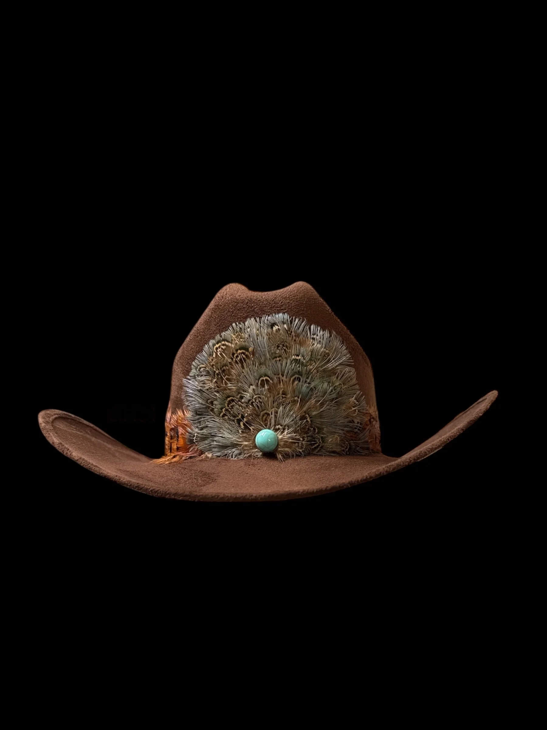 Light Green/Brown Feather Hat Band Middle Crown