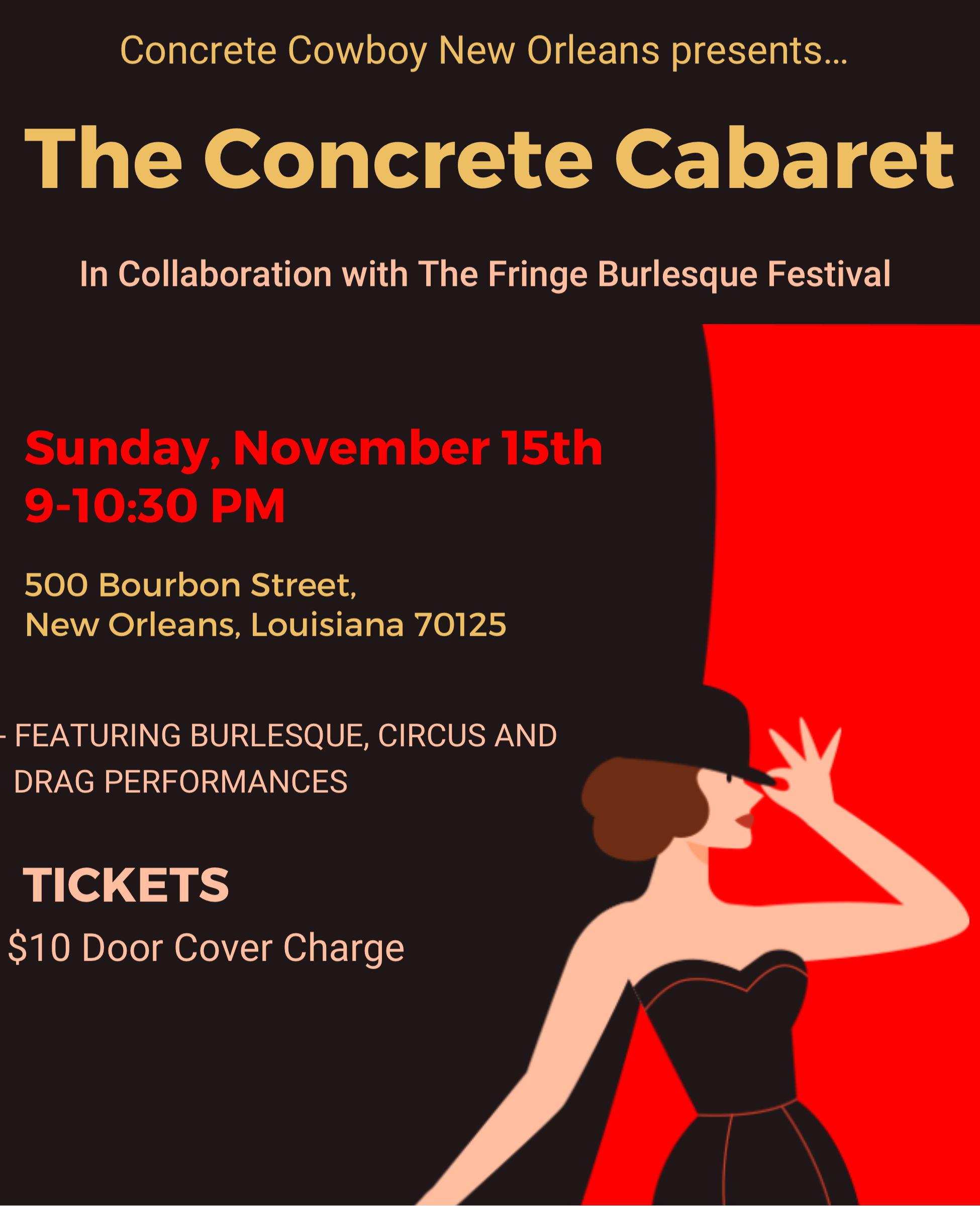 "The Concrete Cabaret" is a burlesque version of The Wiz Emerald City Sequence. Costume reveal thru color change (green, red, gold) with gold body paint and a boob portrait to end the act.