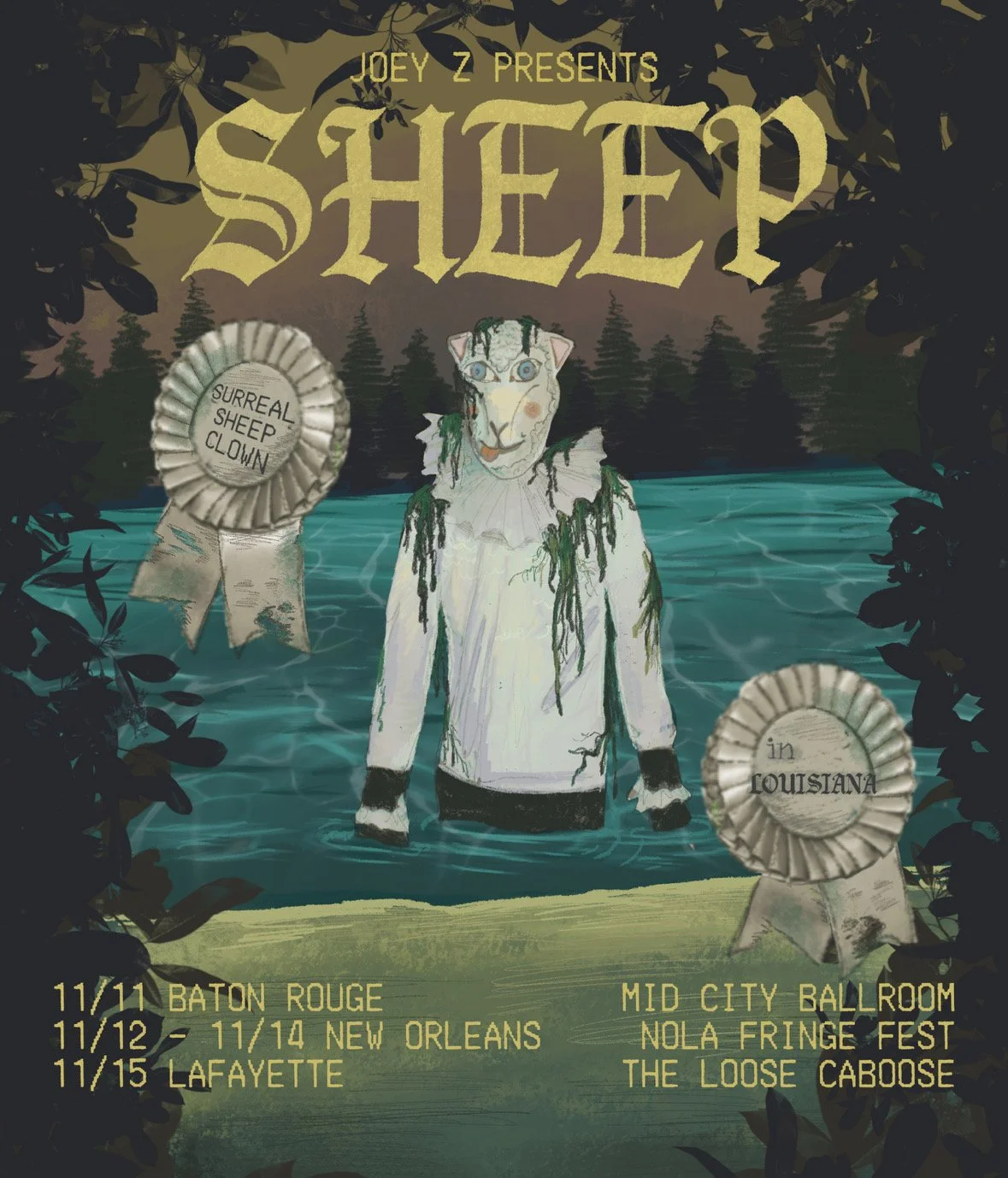 "SHEEP" is a surreal clown play from avant-garde comedian Joey Z. The audience follows a sheep through a dream, interacting and helping shape the show through guided narration or mime clown work. Throughout SHEEP you will meet interesting characters,