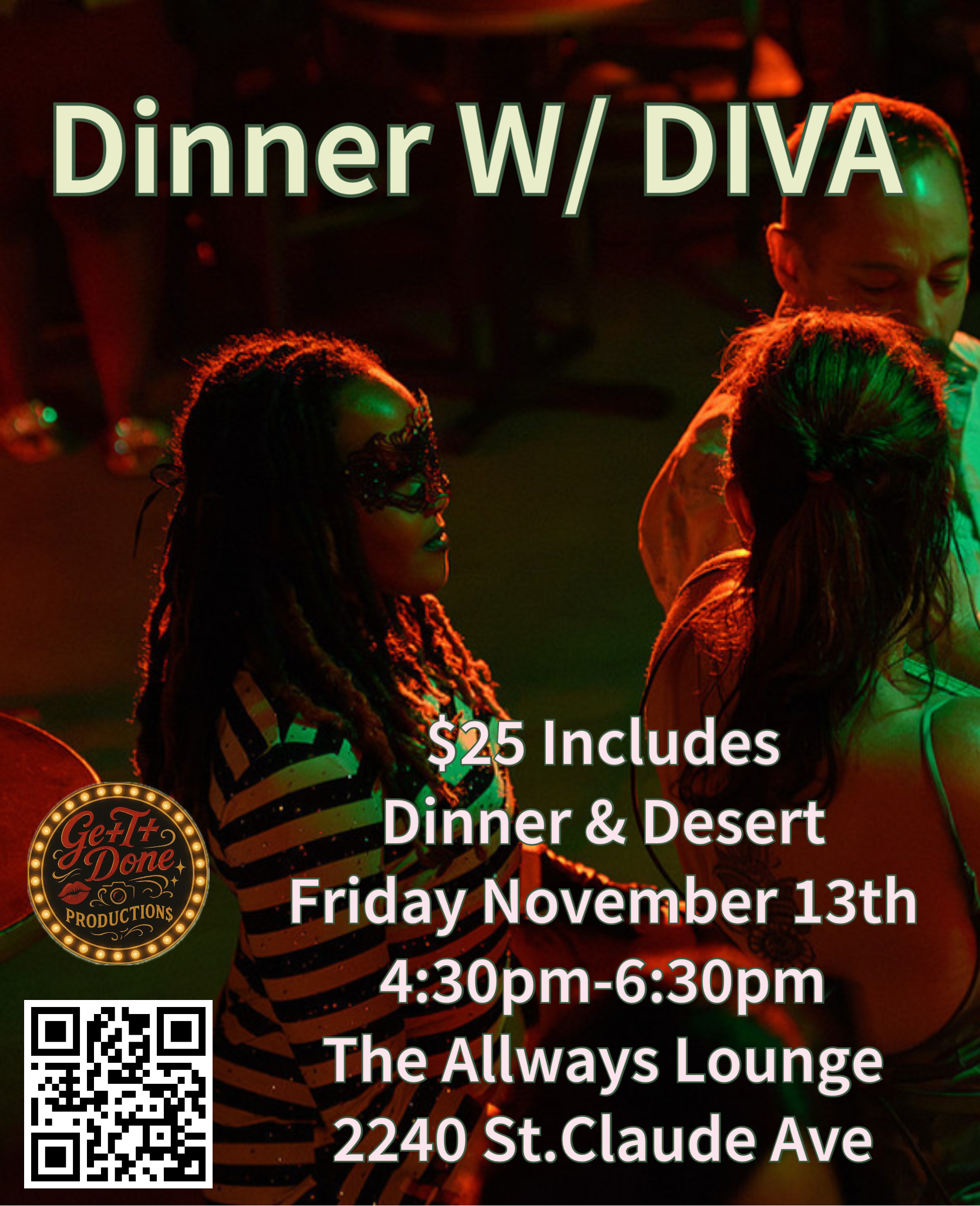"Dinner W/ Diva" It's the NEW ORLEANS FRINGE BURLESQUE FESTIVAL!!!! Get ready for an unforgettable evening!!! Dinner W/ Diva, where good vibes, tasty food, and fabulous company come together. It's the perfect chance to eat, drink, enjoy a creative bu