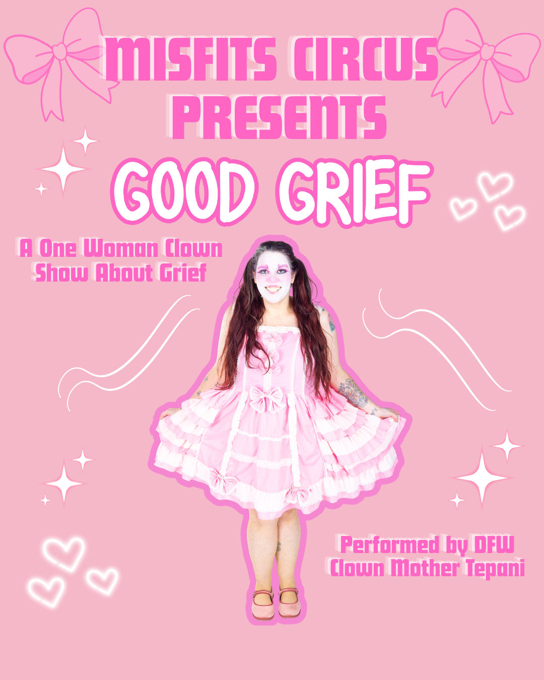 "GOOD GRIEF" is an original one woman contemporary clown show that explores what happens when we stop trying to "get over" grief and instead learn to carry it with us.
With humor, vulnerability, and absurdity, Stephanie Bell's clown invites audiences