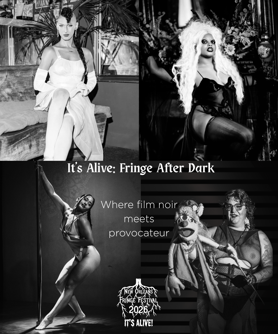 "It's Alive: Fringe After Dark" featuring Sailem from Hell, Eddie Lockwood, Aurora, and Bimbo Yaga & Misss Aubrey Jean with kittening by Lady Lumen | It’s alive!!! Enter the shadows of Fringe Fest After Dark, where film noir meets provocateur. Bathe 