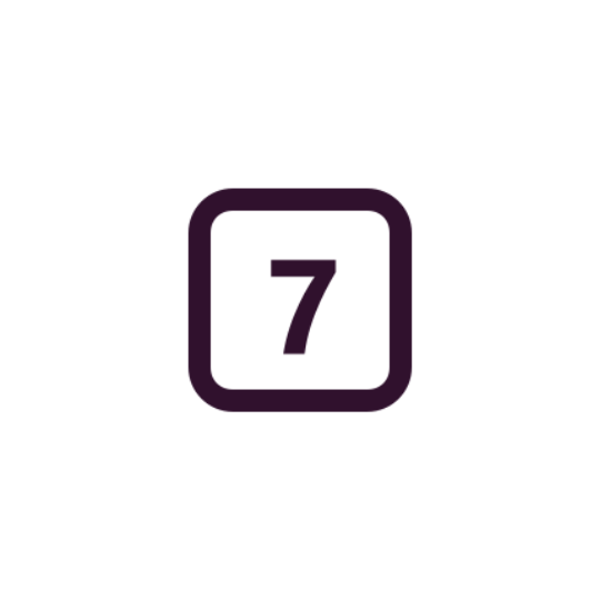 A digital badge with a rounded square border displaying the number 7 in the center.