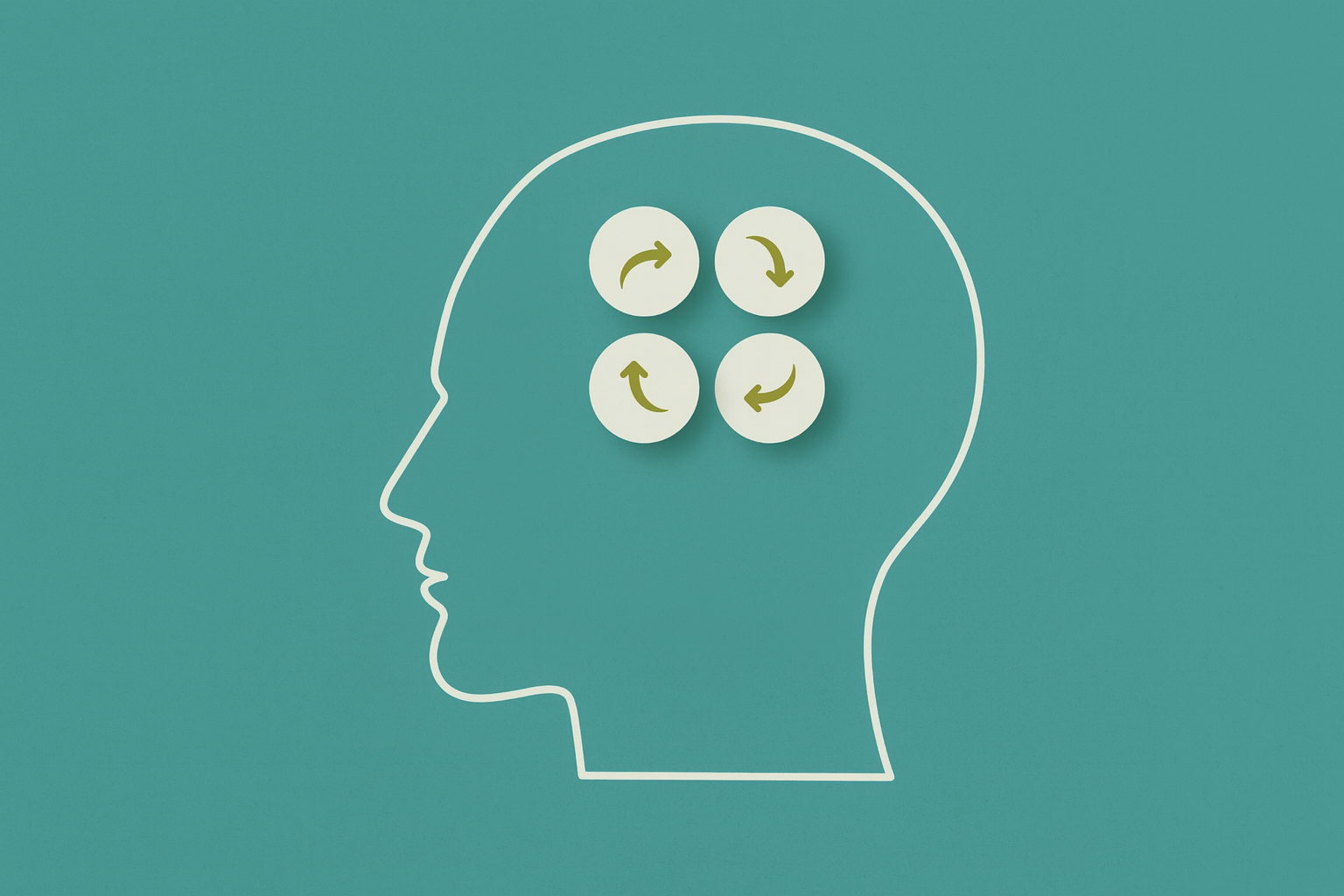Minimalist head illustration with circular arrows symbolizing focus challenges, representing support through online Inattentive ADHD counseling in Colorado
