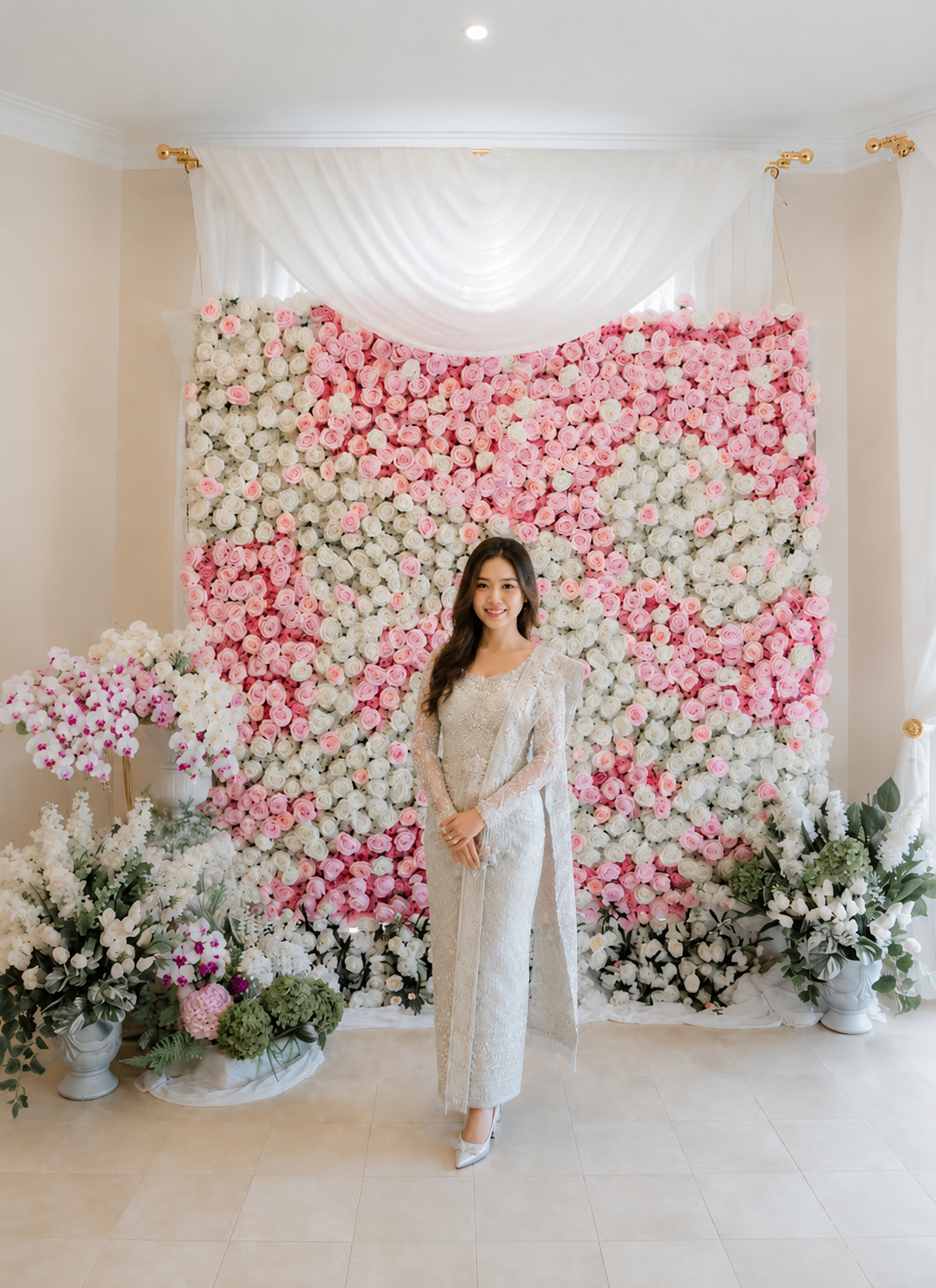 Pink & White Romance Flower Wall