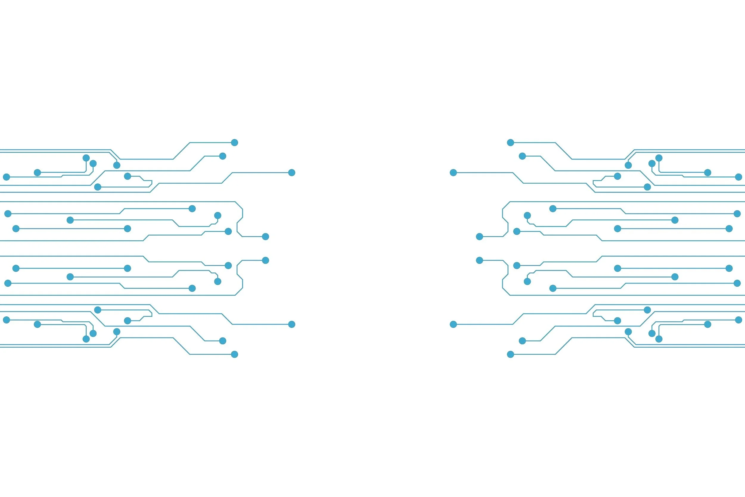 Abstract electronic circuit patterns with blue lines and dots on a white background