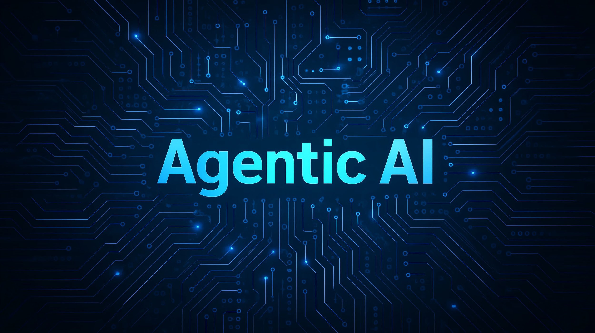 Blue digital circuit background with the words 'Agentic AI' in the center.