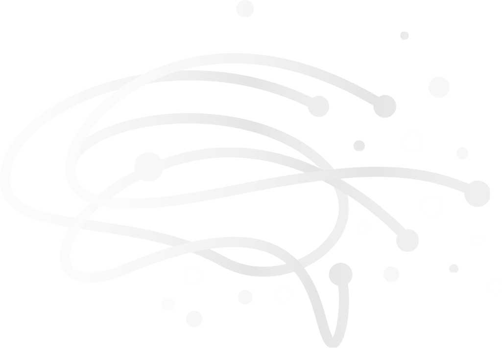 Abstract black and white digital drawing with looping lines and scattered dots.