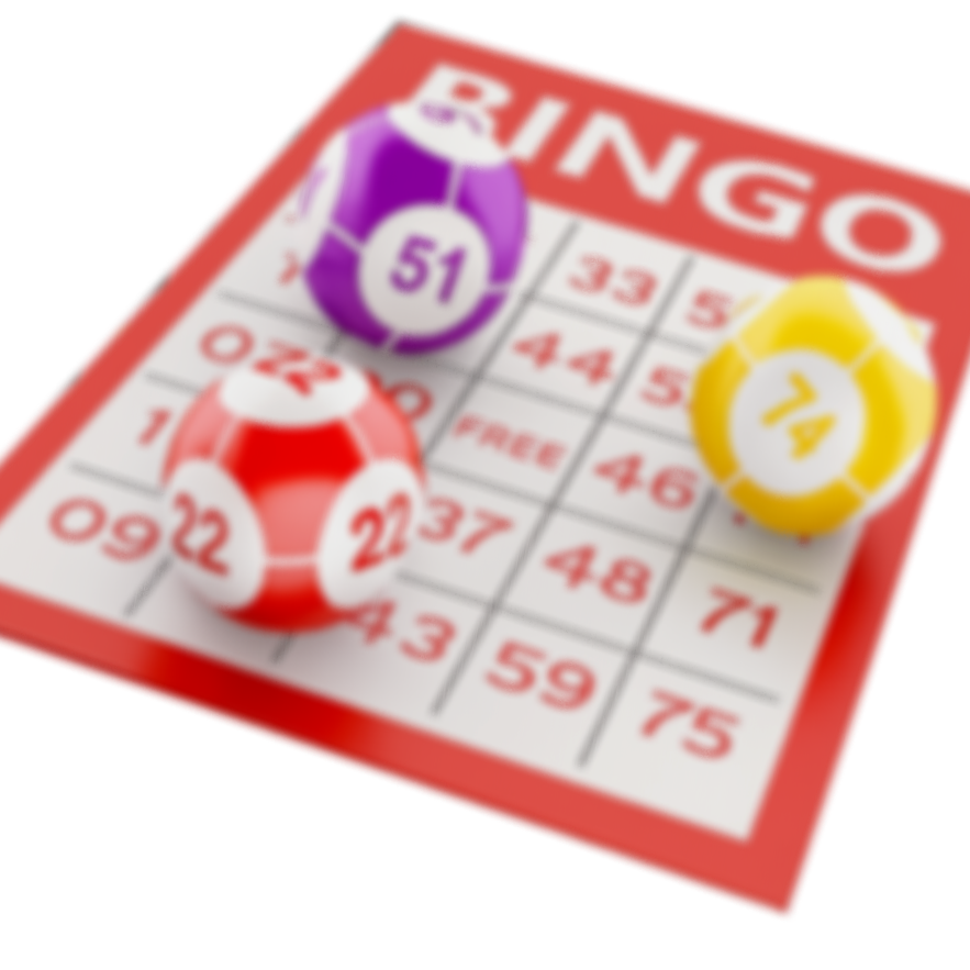 A Bingo game with a red box, purple, red, and yellow bingo chips on a card with numbered squares and a free space.