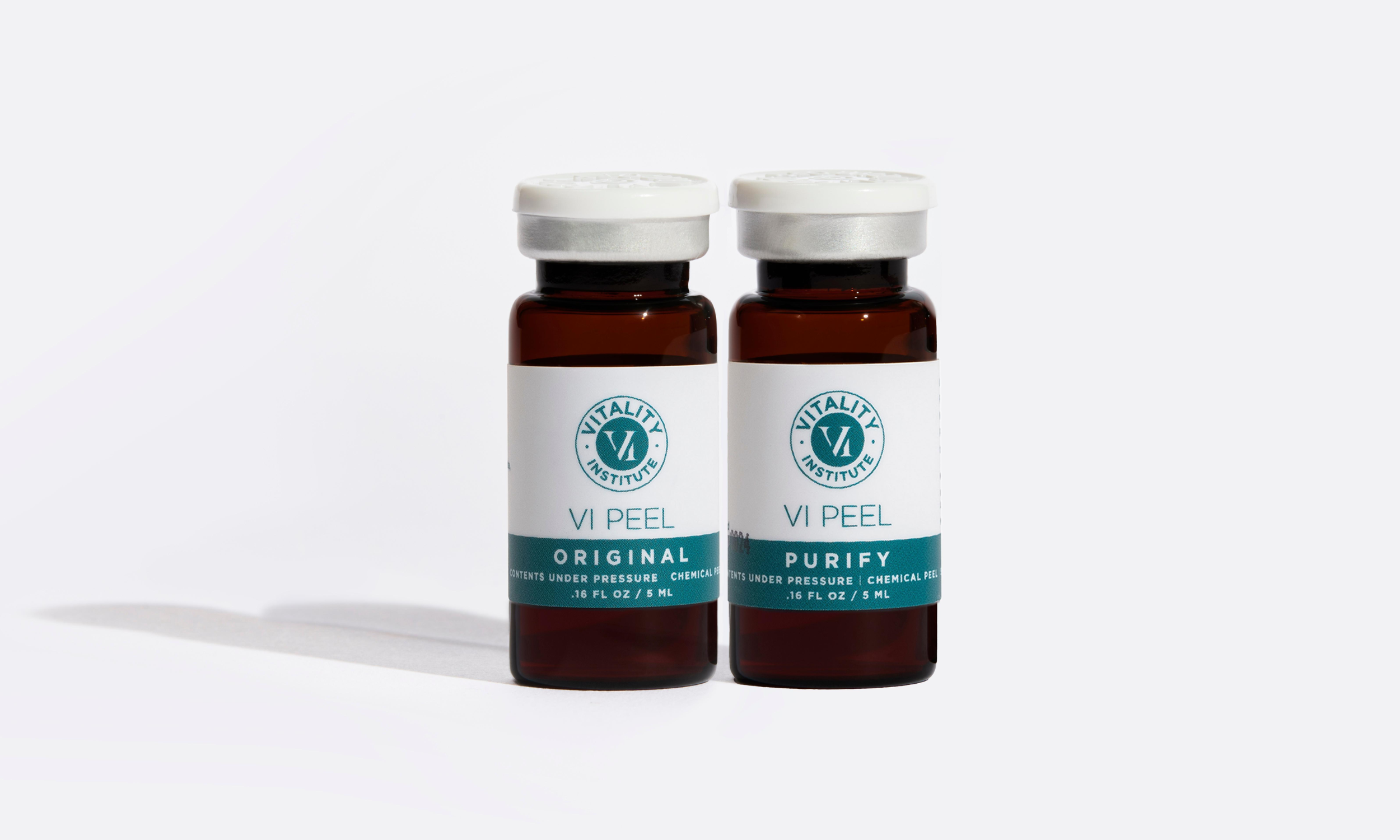 Bottle of VI Peel chemical peel solution used for professional skin treatments