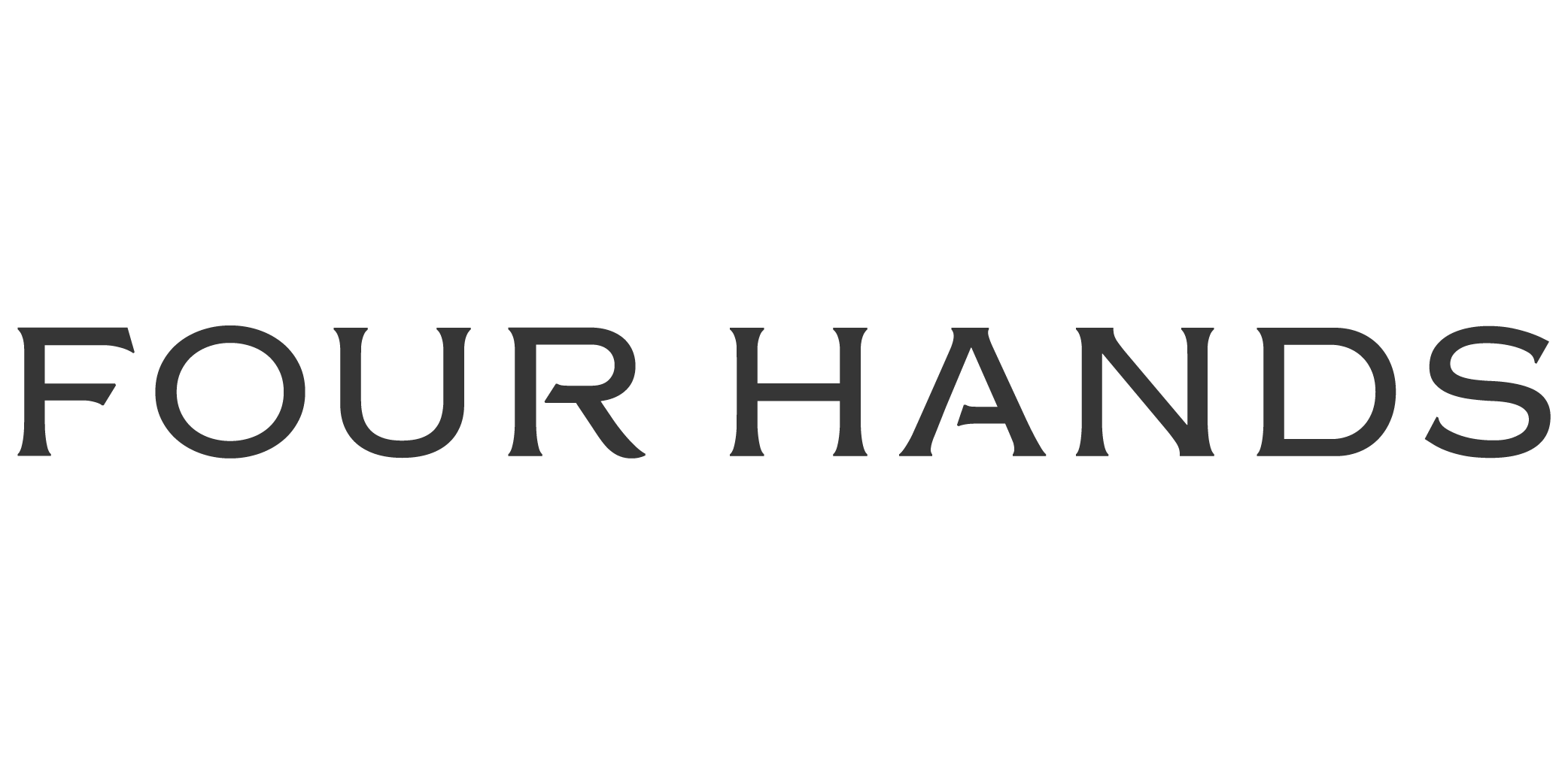 Text in black capital letters reading "FOUR HANDS" over a black background.