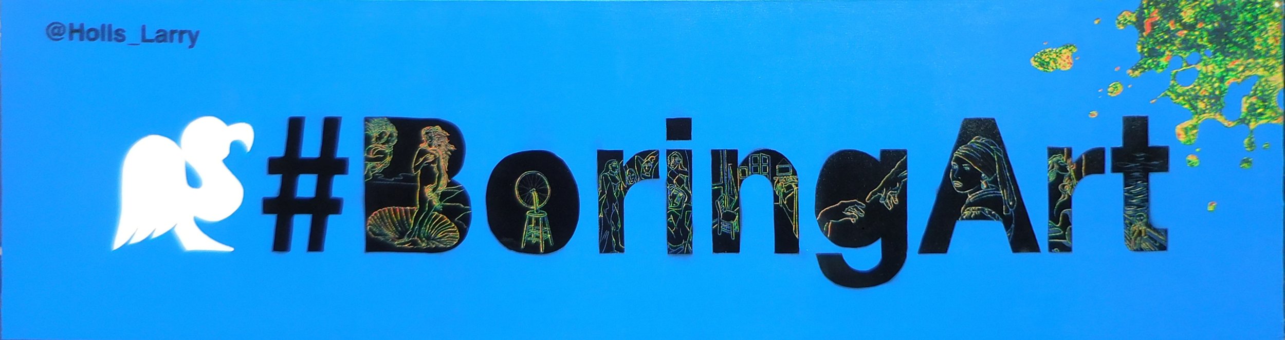 Graphisme avec le hashtag #BorderArt, une silhouette blanche représentant un héron, et des images illustrant la culture du Bangladesh à l'intérieur du texte sur un fond bleu.