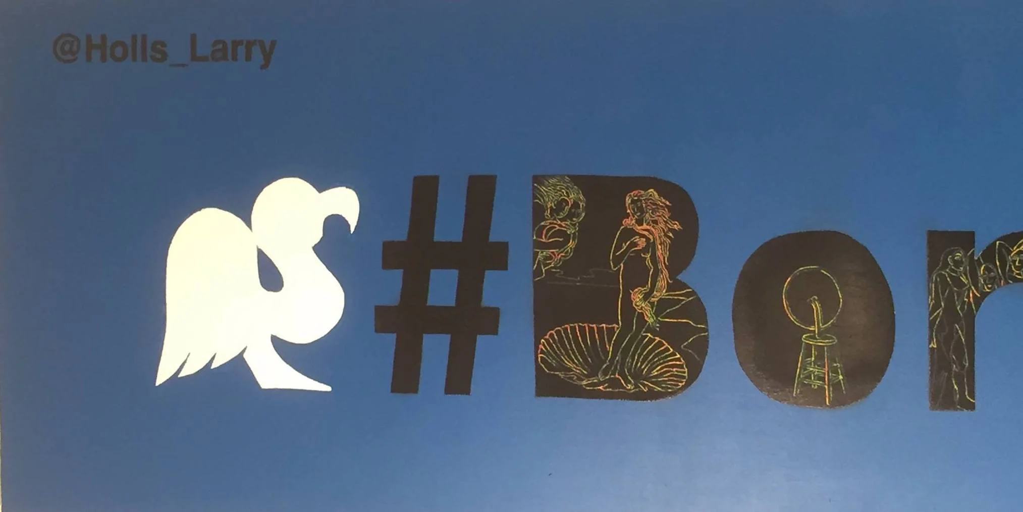 Illustration de lettres formant la phrase "#GIRL" avec différentes images stylisées dans chaque lettre, dont une sirène, une lampe, et des personnages féminins, sur fond bleu.