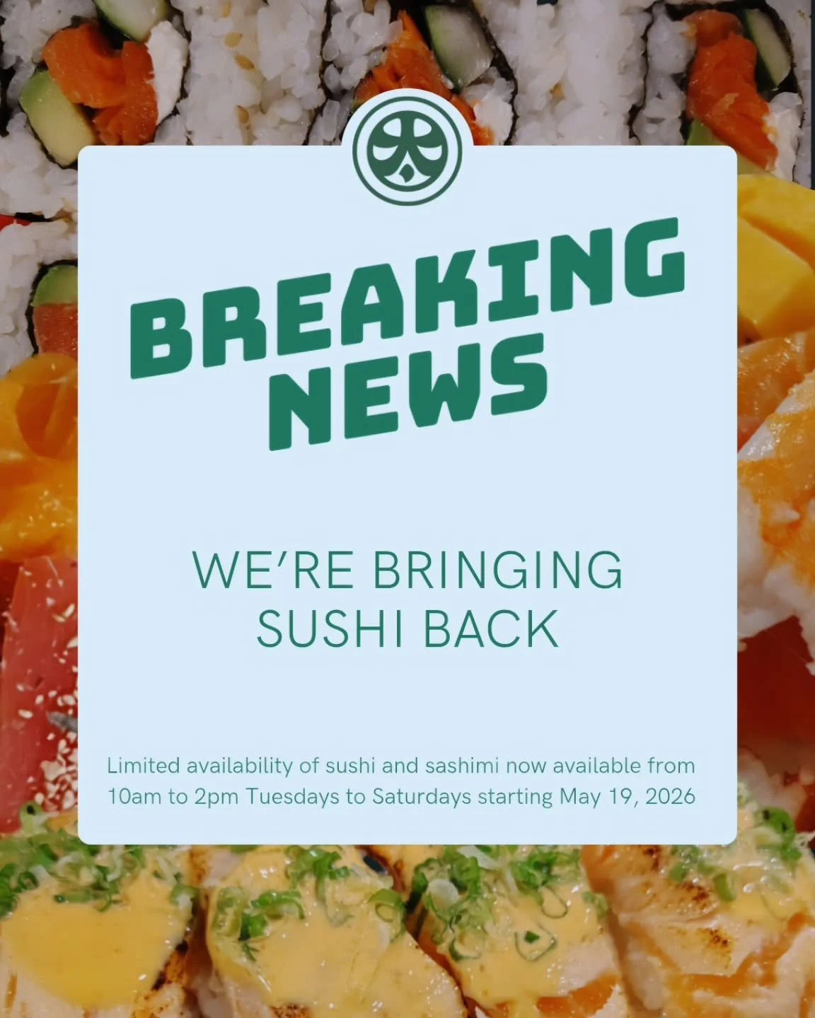 We missed you! Limited quantity of rolls and sashimi now available from 10am to 2pm starting Tuesday, May 19. 🧡

#georgetownseattle #marutaseattle #sushilovers #sashimi #japanesefood