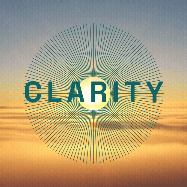 The word 'CLARITY' with a bright sun in the background and radiating lines around it.