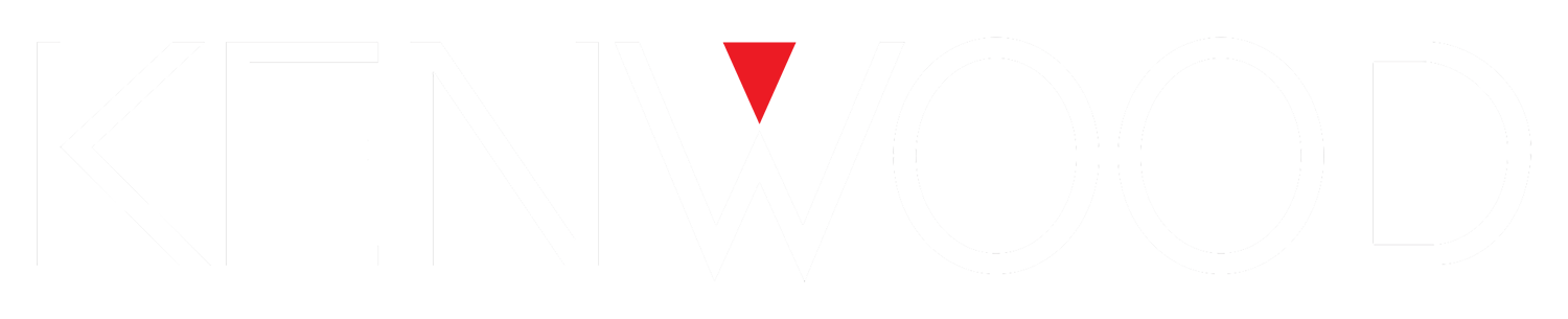 Logo of Kenwood with stylized red triangle above the 'V'.