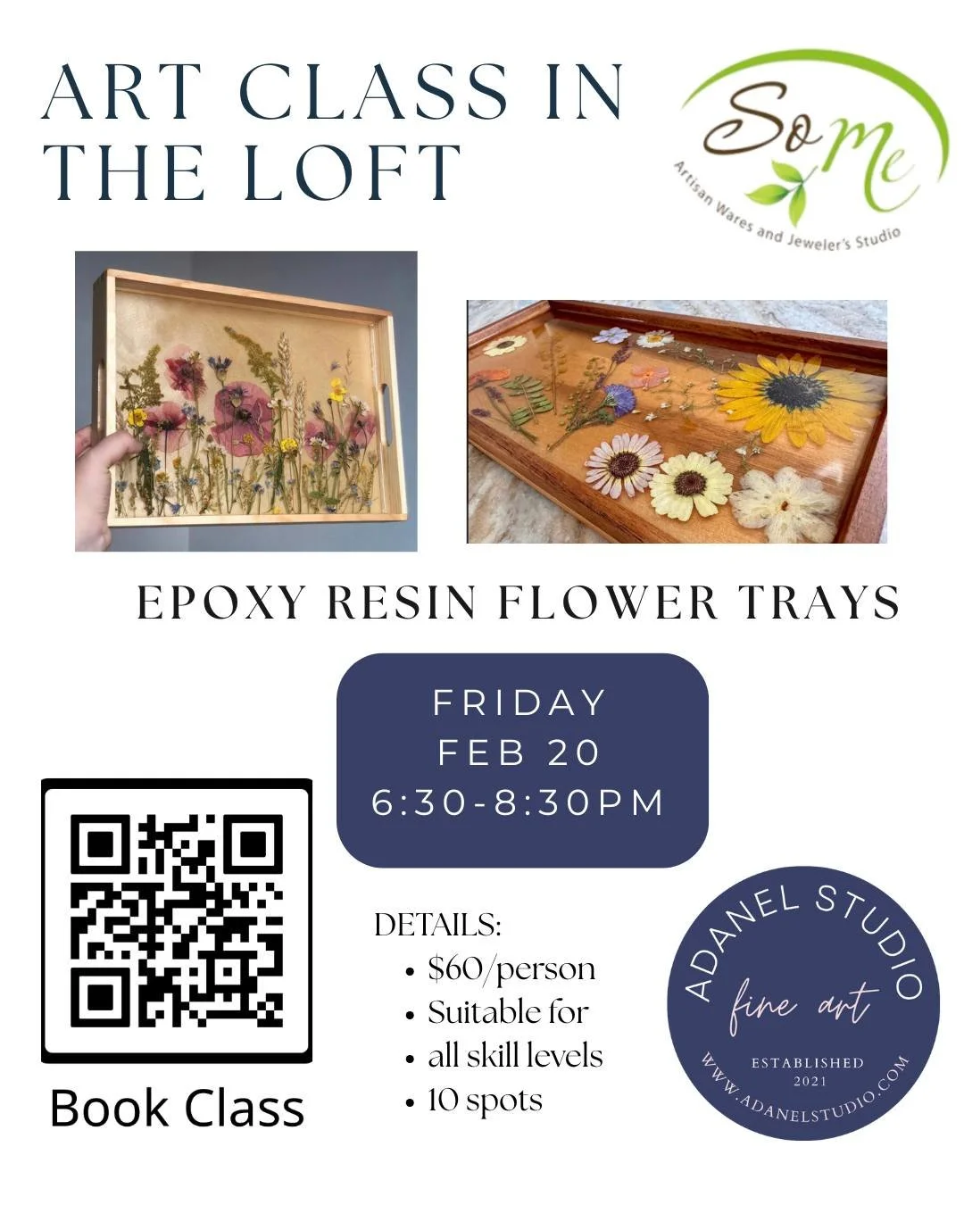 Upcoming #ARTCLASS in Pittsburgh, PA.  Learn how to use epoxy resin to make a gorgeous tray with dried flowers.  Link to my site in the bio to register today!  Hope to see you there! #pittsburghevents @someloft