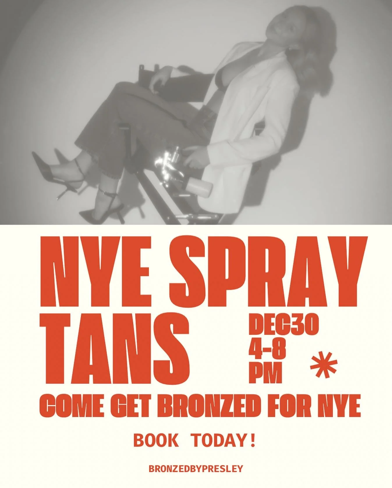 My suite will be OPEN December 30! Just in time for your NYE tans! Whether you&rsquo;re going out to ring in the new year, or chilling at home, a spray tan will make your night even better😉 I&rsquo;ve opened my books from 4-8pm on Dec. 30 for in stu