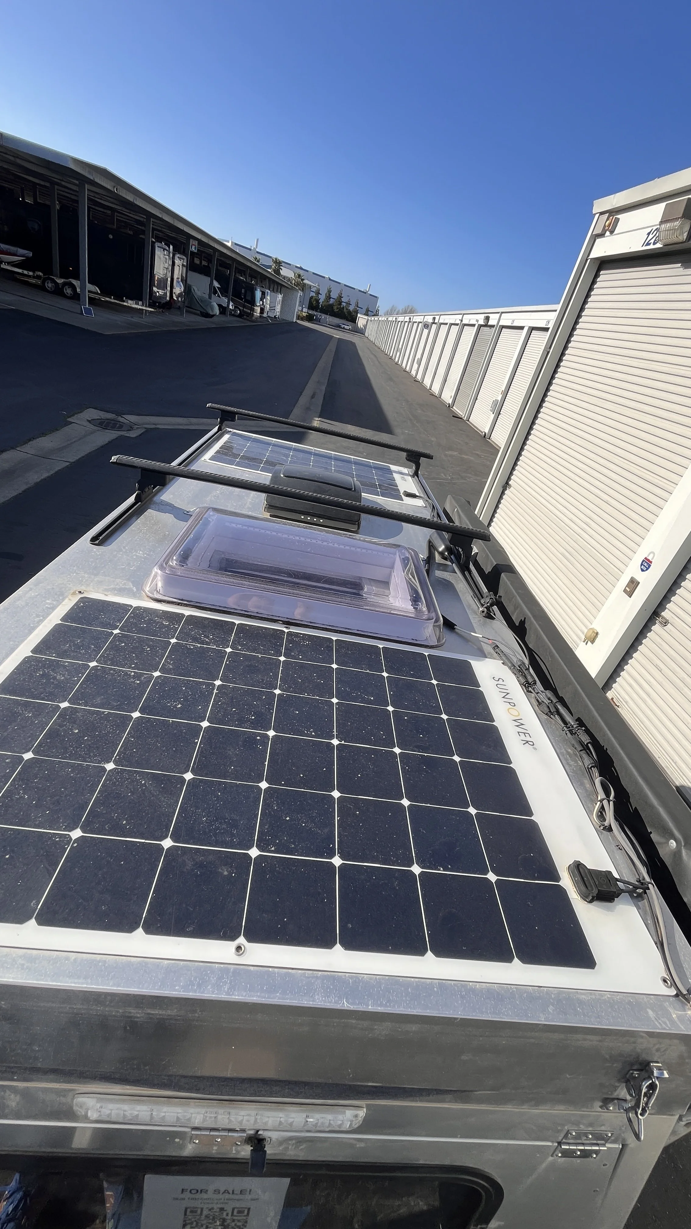 Roof, solar panels and racks