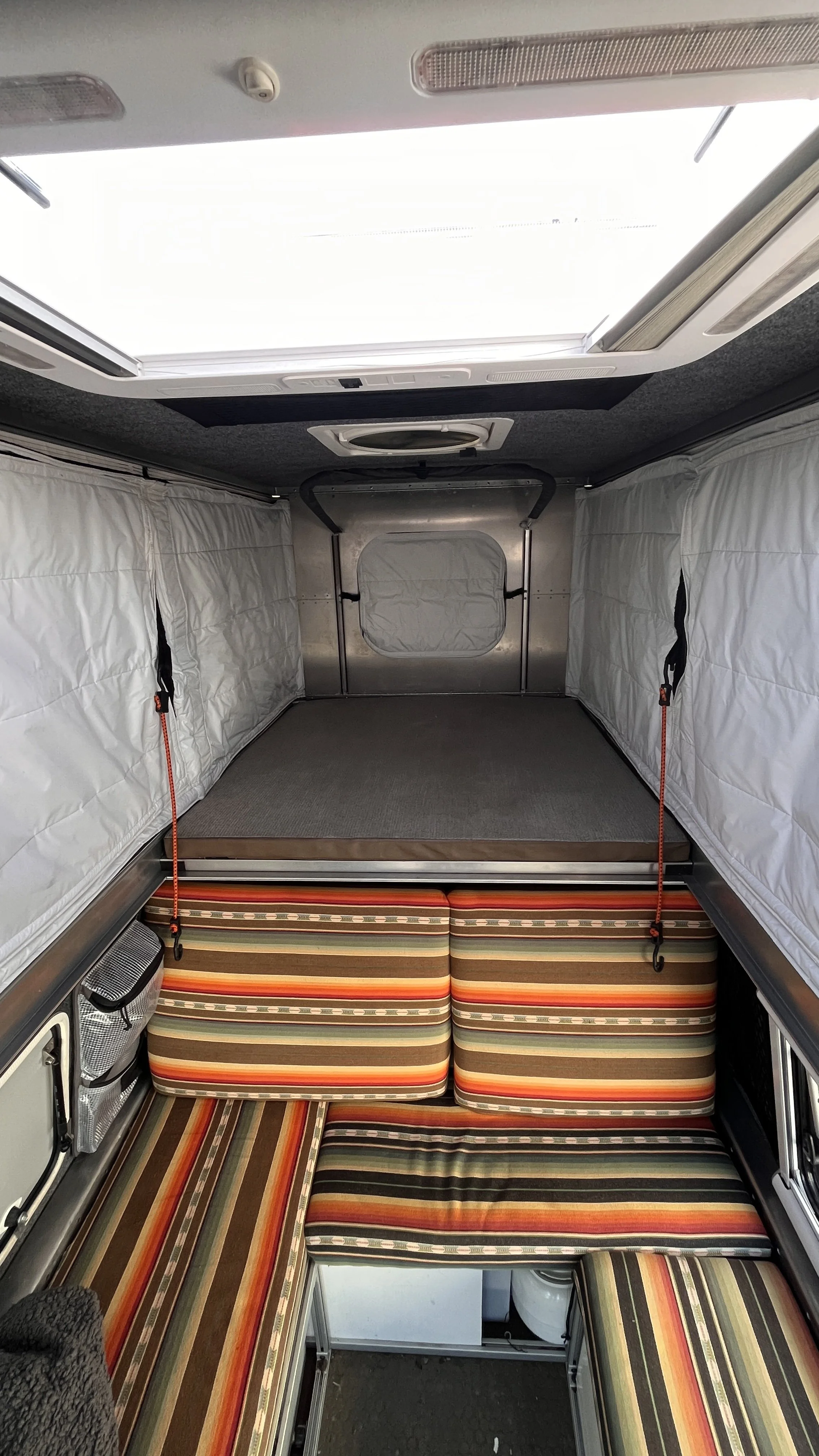 "hangout" mode with second bed section pushed backwards (behind camera)