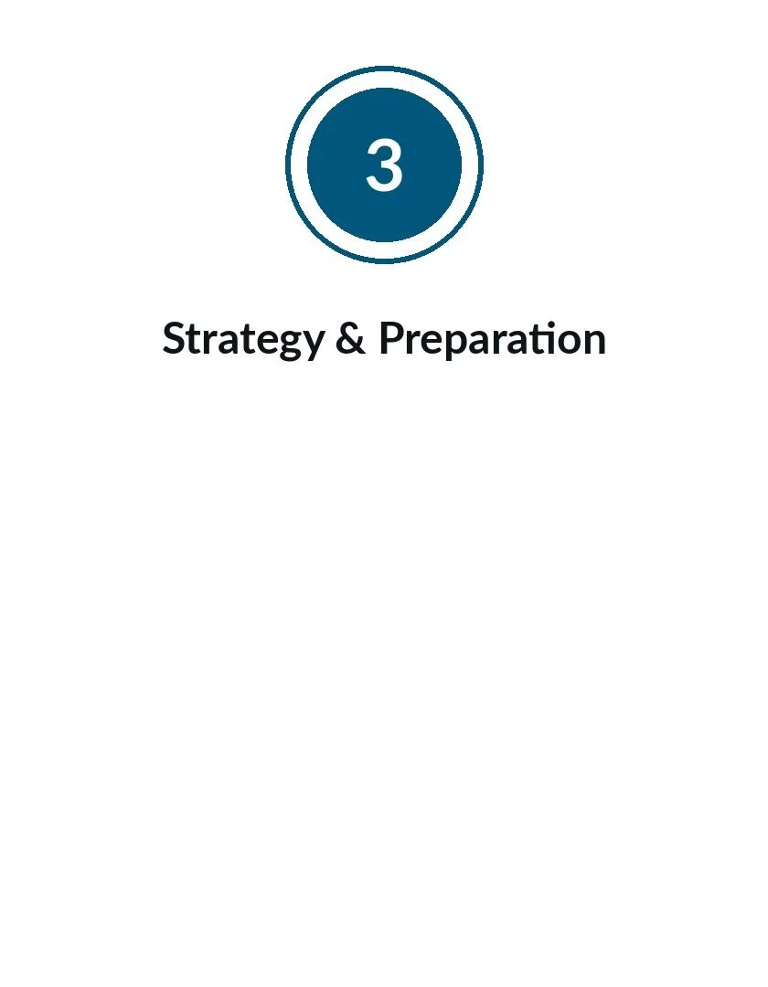 Slide titled 'Strategy & Preparation' with a circular icon labeled '3' at the top.