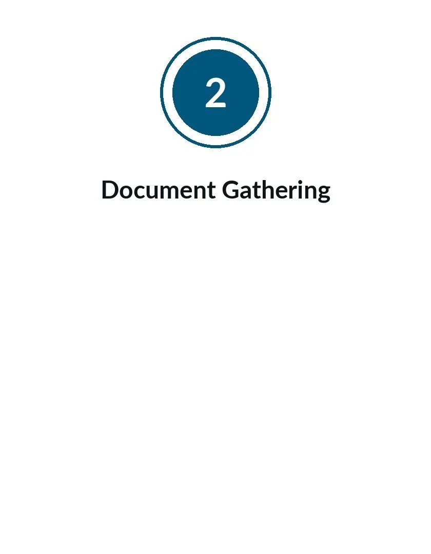 A screen displaying step 2 titled 'Document Gathering' with a blue circular icon containing the number 2.
