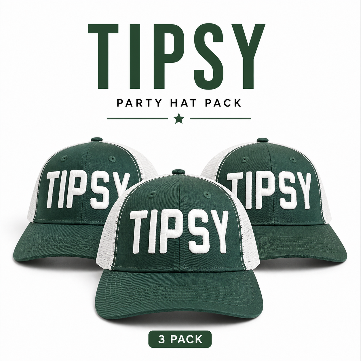 Tipsy Hat Forest Green & White 3 Party Pack