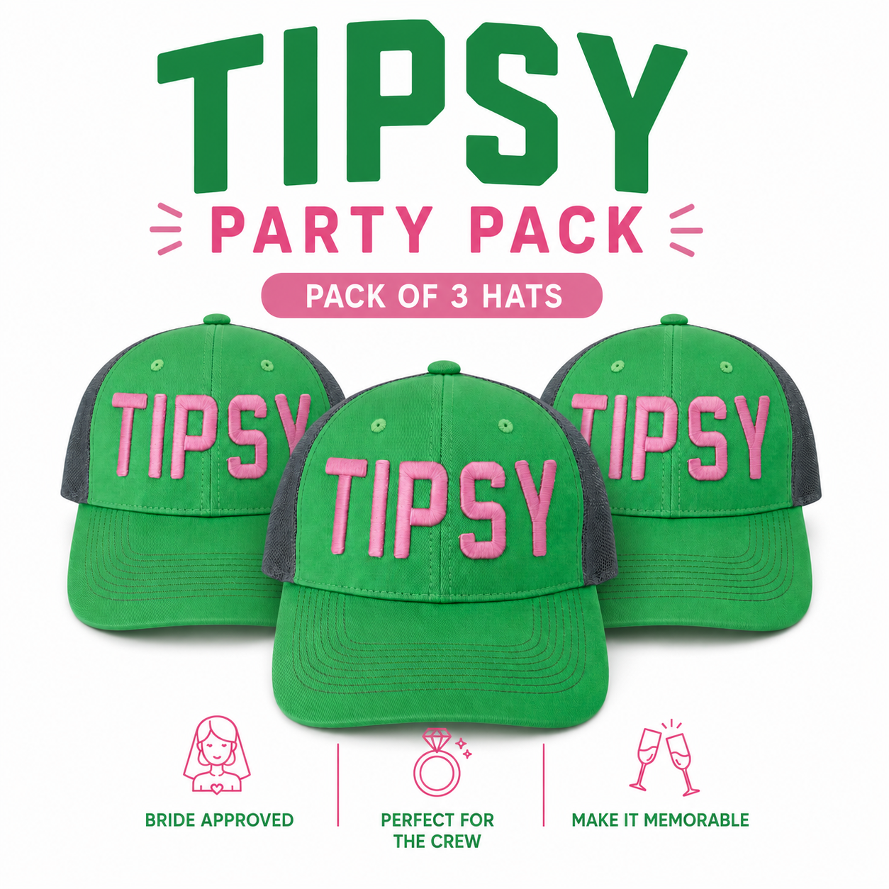 Tipsy Hat Green/Grey & Pink 3 Party Pack