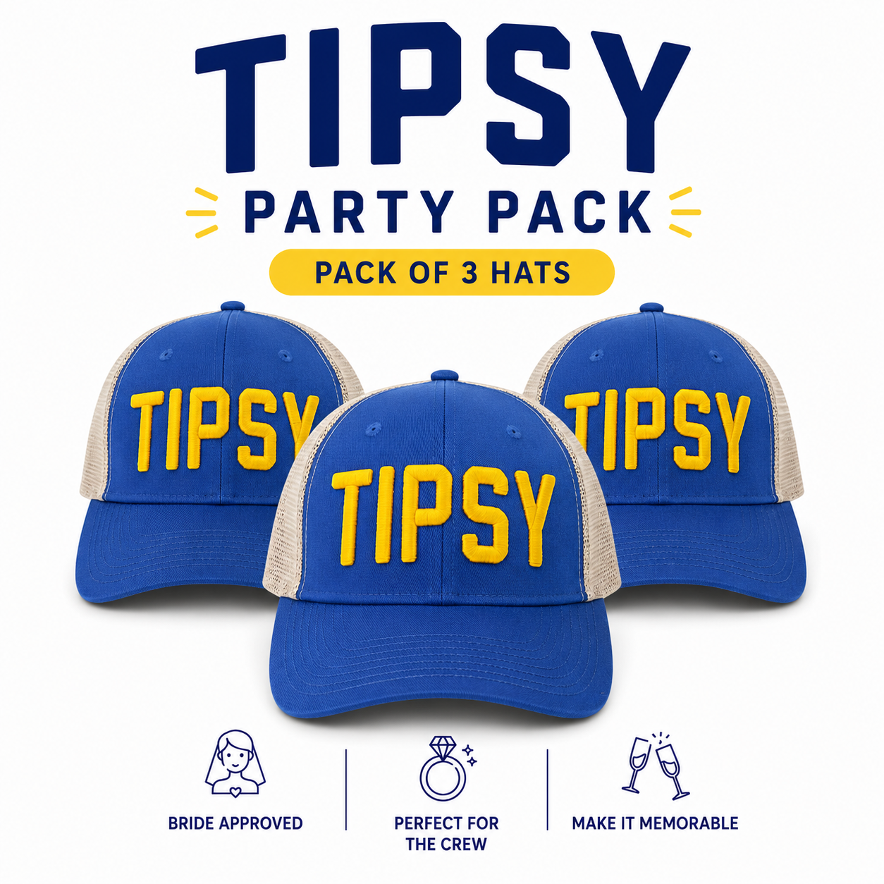 Tipsy Hat Blue/Grey & Yellow 3 Party Pack