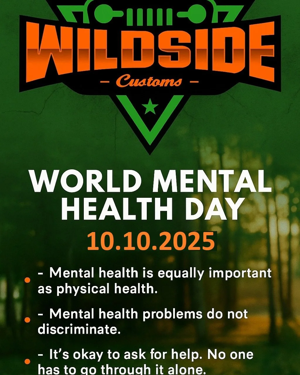 🌿 World Mental Health Day | Oct 10th 🌍
Mental health matters &mdash; for everyone. 💚

🧠 Men: 1 in 8 experience depression or anxiety. Real strength is knowing when to reach out.
💖 Women: Anxiety and depression are common &mdash; taking time for 