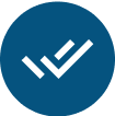 Blue circular icon with white checkmark design.