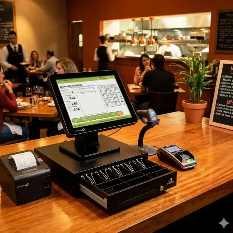 Punto de venta con cajón de dinero, escaner de pistola e impresora termica