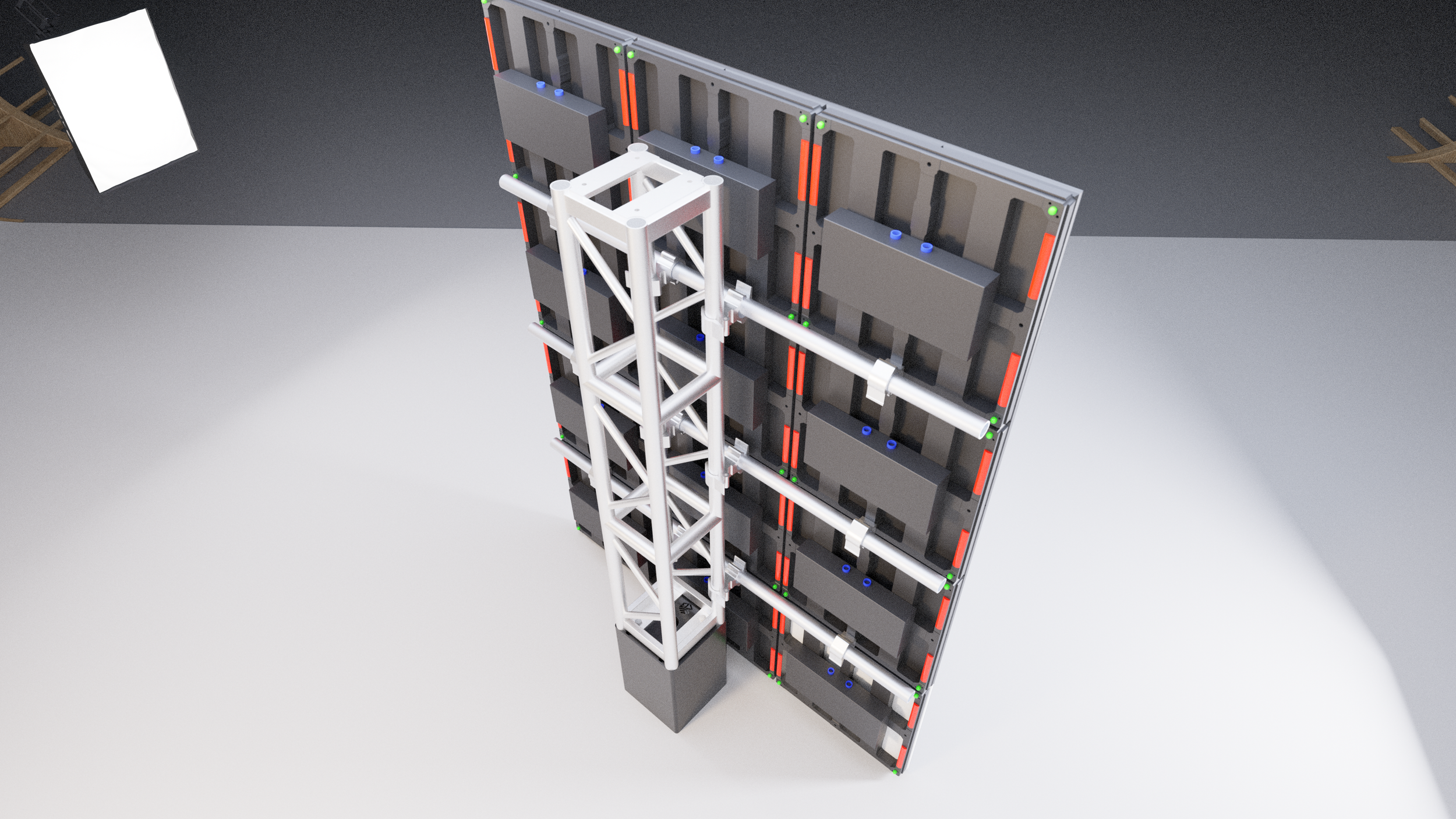 EZ BLOCK + Truss + Pipe & Burger LED Video Wall support.  +500lbs of ballast weight to support your LED wall