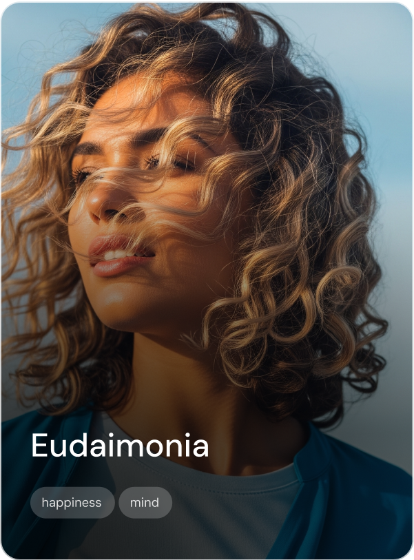 Close-up of a woman with curly blonde hair, eyes closed, face turned slightly to the side, outdoors with a clear sky background.