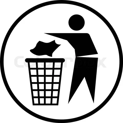 A person disposing of trash in a trash can