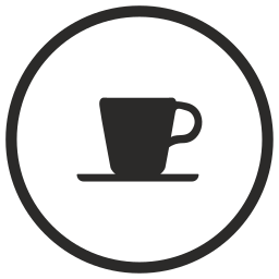 Icon of a coffee cup within a circle.