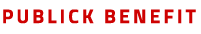 Text saying 'Publick Benefit' with a red background and black text.