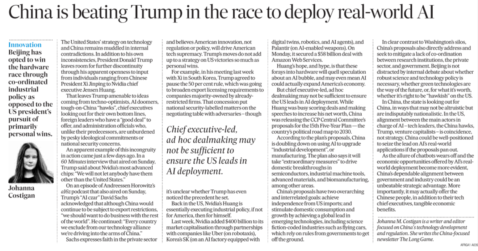 China is beating Trump in the race to deploy real-world AI 
