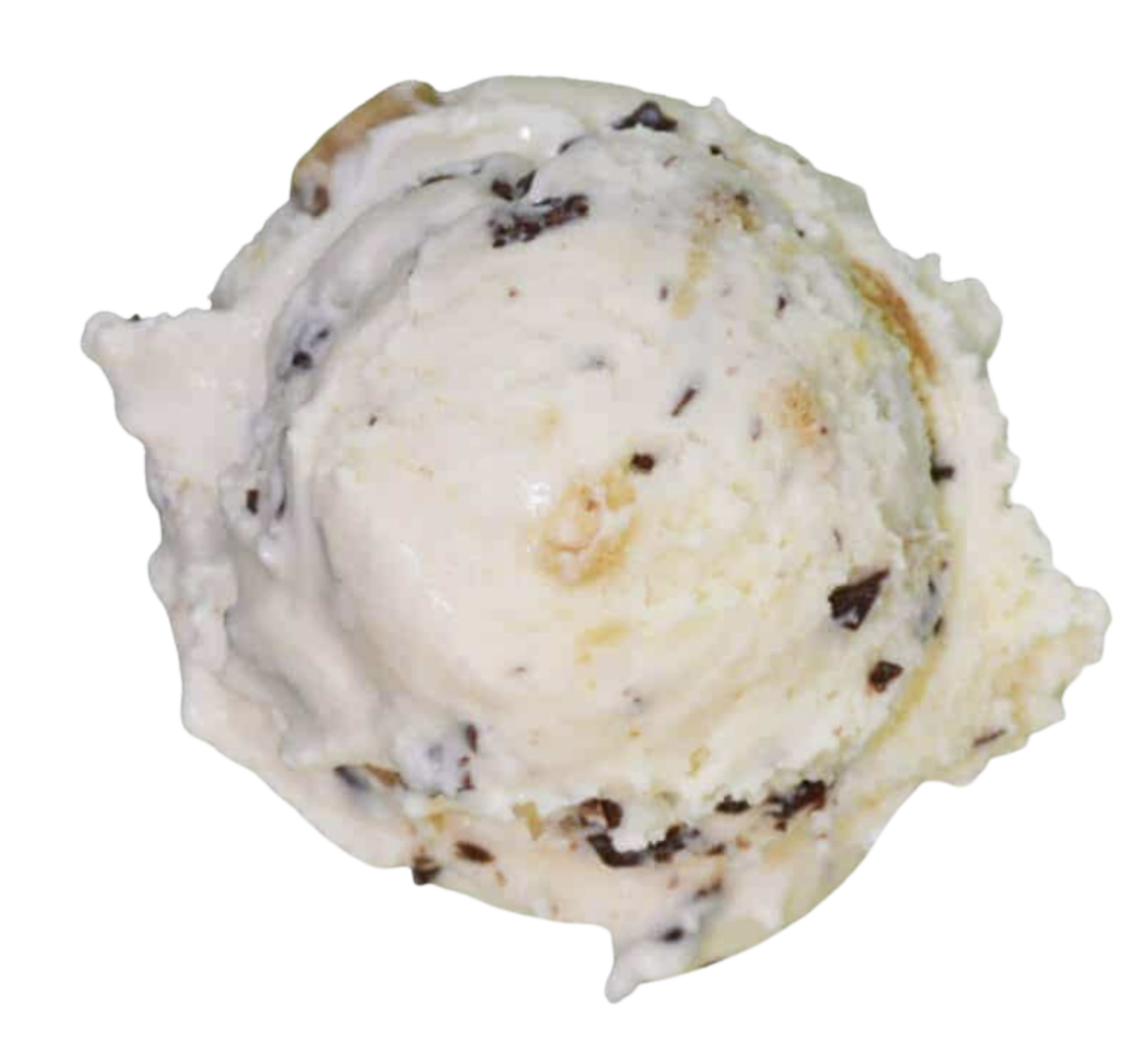 Close-up of a single scoop of vanilla ice cream with chocolate flakes in a waffle cone.