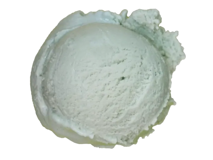 Close-up of a round container of vanilla ice cream with a portion scooped out.