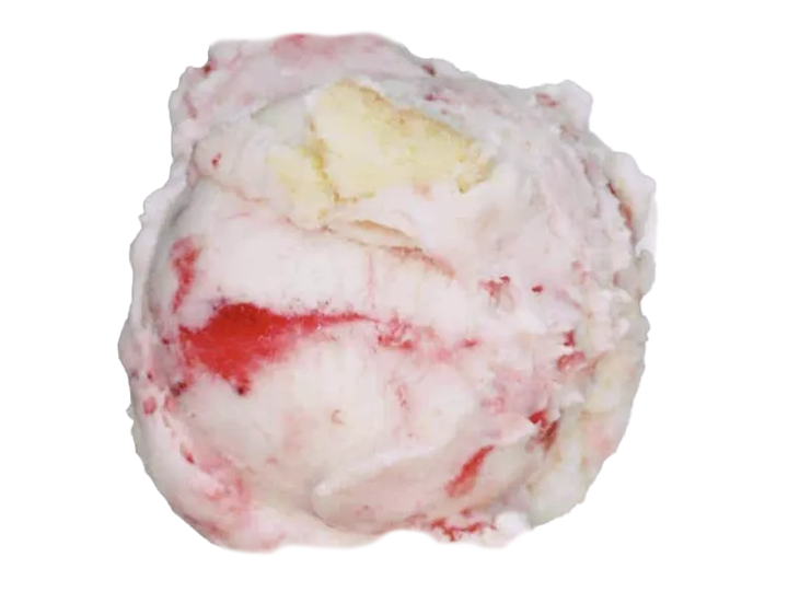 Scooped strawberry and vanilla ice cream.