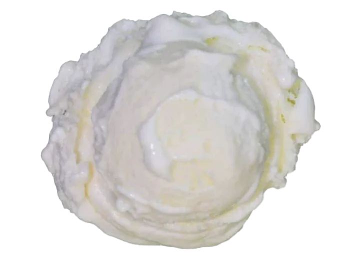 A partially eaten scoop of vanilla ice cream in a bowl.